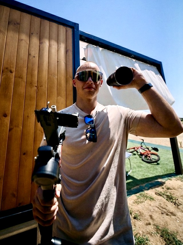 Lev Kashkin on set with camera gear